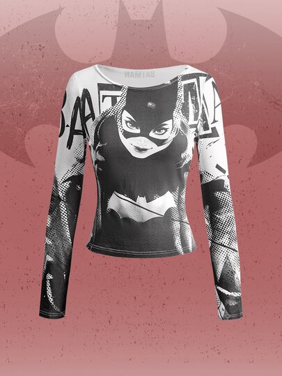Batman X ROMWE T-shirt femme co-marqué imprimé bande dessinée noir & blanc sexy coupe slim streetwear