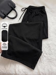 Comfortcana Plus Size All-Season Vintage Washed Drawstring Black Casual Sweatpants - Black - View 11