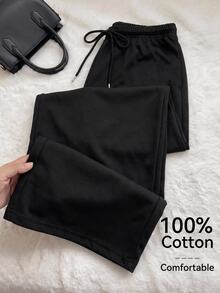 Comfortcana Plus Size All-Season Vintage Washed Drawstring Black Casual Sweatpants - Black - View 1