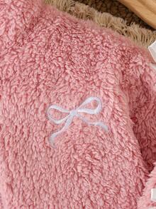 SHEIN Cardigan Bayi Perempuan Warna Pink Polos + Pita Bulu Halus, Model Pendek dengan Resleting, Kerah Setengah Tinggi, Jaket Modis, Sederhana, dan Serbaguna, Cocok untuk Pakaian Luar Ruangan - Berwarna merah muda - View 6
