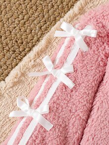 SHEIN Cardigan Bayi Perempuan Warna Pink Polos + Pita Bulu Halus, Model Pendek dengan Resleting, Kerah Setengah Tinggi, Jaket Modis, Sederhana, dan Serbaguna, Cocok untuk Pakaian Luar Ruangan - Berwarna merah muda - View 7