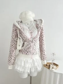 Elamini 秋冬季休闲女式撞色保暖内衬拉链卫衣，豹纹印花，柔软修身，适合返校和居家穿着 - 彩色 - 查看 5