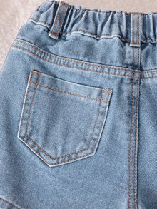 Genkimix Kids Young Girls' Light Wash Denim Bow Embroidered Ruffle Skirt Shorts - Medium Wash - View 5