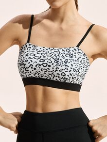 SHEIN Sports 吊带无袖豹纹修身透气运动文胸 - 彩色 - 查看 4