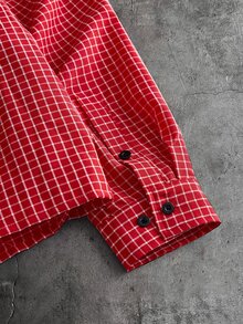 AXEPEAK Men's Letter Print Plaid Single-Breasted Casual Versatile Daily Commute Shirt - Red - View 5