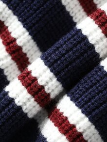 DAZY Business Casual Striped Long Sleeve Half-Zip Pullover - Navy Blue - View 6