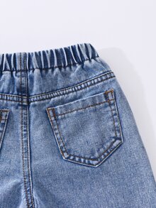 Genkimix Kids 女嬰灰粉色海軍藍夏季可愛牛仔褲 開學季破洞做舊寬鬆直筒棉質長褲 蝴蝶結裝飾 秋季 - 淺色水洗藍 - 查看 8