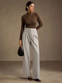 MOTF PREMIUM FOLD PLEATED STRAIGHT LEG SUIT PANTS - Grey - View 3