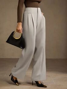 MOTF PREMIUM FOLD PLEATED STRAIGHT LEG SUIT PANTS - Grey - View 1