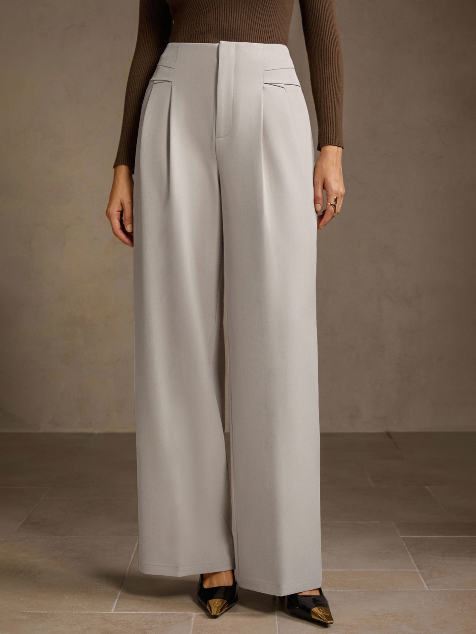 MOTF FOLD PLEATED STRAIGHT LEG SUIT PANTS