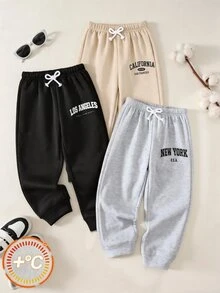 SHEIN 兒童小男孩/小男孩中性 3件組秋冬休閒學院風運動長褲套裝，小男孩秋冬服飾，長褲，柔軟，復古，返校季 - 彩色 - 查看 5