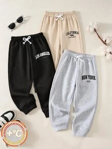 SHEIN 兒童小男孩/小男孩中性 3件組秋冬休閒學院風運動長褲套裝，小男孩秋冬服飾，長褲，柔軟，復古，返校季 - 彩色 - 查看 4