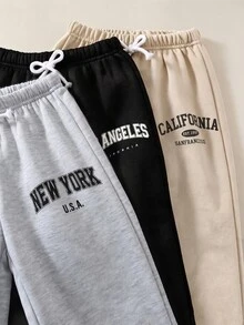 SHEIN 兒童小男孩/小男孩中性 3件組秋冬休閒學院風運動長褲套裝，小男孩秋冬服飾，長褲，柔軟，復古，返校季 - 彩色 - 查看 6