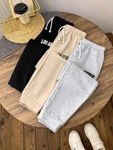 SHEIN 兒童小男孩/小男孩中性 3件組秋冬休閒學院風運動長褲套裝，小男孩秋冬服飾，長褲，柔軟，復古，返校季 - 彩色 - 查看 8