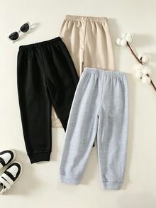 SHEIN 兒童小男孩/小男孩中性 3件組秋冬休閒學院風運動長褲套裝，小男孩秋冬服飾，長褲，柔軟，復古，返校季 - 彩色 - 查看 2