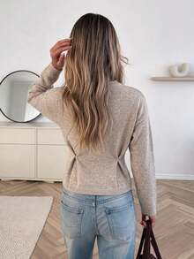 Serisse Sweater Lengan Panjang Wanita Warna Polos Kasual Serbaguna untuk Pemakaian Sehari-hari - Aprikot - View 2