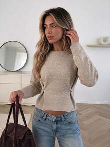Serisse Sweater Lengan Panjang Wanita Warna Polos Kasual Serbaguna untuk Pemakaian Sehari-hari - Aprikot - View 1