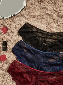 HautHeat Plus 3packs Crisscross Lace Panties Lingerie - Multicolor - View 4