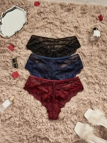HautHeat Plus 3packs Crisscross Lace Panties Lingerie - Multicolor - View 2