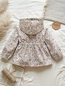 SHEIN Playful Pals Young Girls Cute Printed Thermal Lined Zip-Up Jacket, Autumn/Winter - Beige - View 2