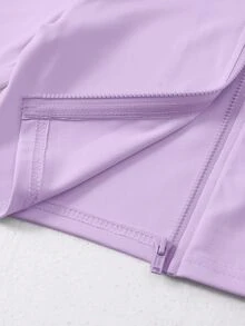SHEIN Setelan Kasual Sehari-hari untuk Anak Perempuan: Atasan Lengan Panjang Berresleting Warna Polos dan Celana Panjang Model Lebar - Purple - View 10