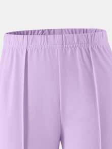 SHEIN Setelan Kasual Sehari-hari untuk Anak Perempuan: Atasan Lengan Panjang Berresleting Warna Polos dan Celana Panjang Model Lebar - Purple - View 9