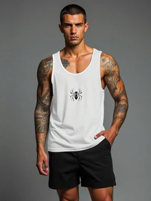 Gym Rark Kaos Olahraga Kasual Pria Motif Laba-laba untuk Perjalanan Sehari-hari, Gym - Putih - View 6