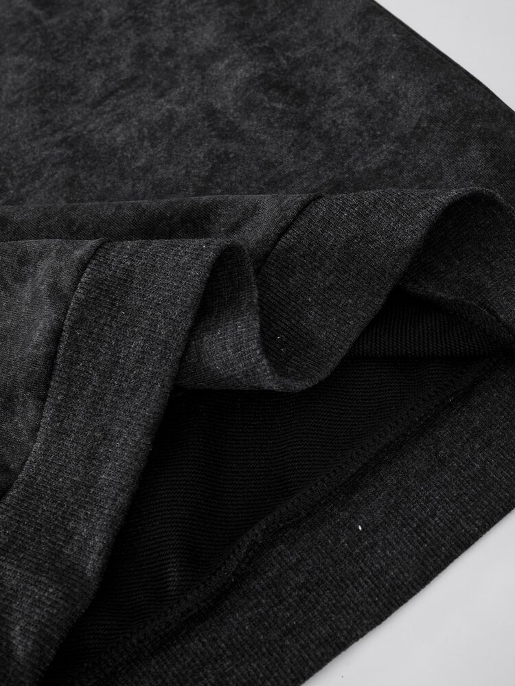SHEIN Teen Boys Gothic Graphic Acid Wash Pullover Sweatshirt, Teen Boys Casual Black Autumn Winter Sweatshirt,Fall Outfits,Autumn And Winter Pullover - Black - View 5