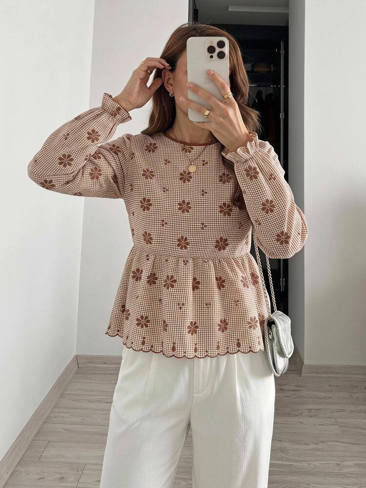 Serisse 格紋刺繡花卉圖案荷葉邊上衣 - 彩色 - 查看 5