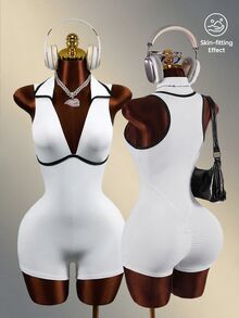 Mistrie 2026春夏新款女款無袖 Polo 專業瑜伽連身衣 - 白色 - 查看 1