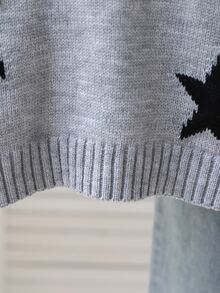 SHEIN Genkimix Kids 1件青少年女孩針織套頭毛衣，經典百搭圓領拼色星星提花圖案，休閒學院風，適中厚度，整齊下擺，細緻質感，單穿效果佳，適合日常穿著、上學、外出，秋冬款 - 灰色 - 查看 7