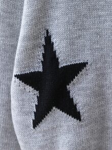 SHEIN Genkimix Kids 1件青少年女孩針織套頭毛衣，經典百搭圓領拼色星星提花圖案，休閒學院風，適中厚度，整齊下擺，細緻質感，單穿效果佳，適合日常穿著、上學、外出，秋冬款 - 灰色 - 查看 9