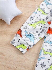 Young Boys Dinosaur Colorblock Pattern Knit Long Sleeve One-Piece Pajamas, Spring/Summer - Multicolor - View 5