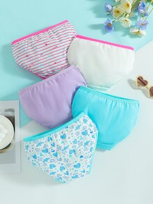 青少年女孩 5 件組舒適三角內褲，字母與愛心印花，秋季款 - 薄荷藍 - 查看 2