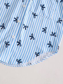 SHEIN Tween Girls Fall Tops Striped Sun Protection Shirt Korean Style Holiday Autumn Travel Casual Cute Outfit Comfortable Daily Minimalist... - Blue - View 5