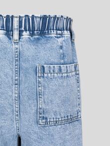 Teen Girls' Light Blue Washed Denim Casual Fashion Comfortable Bow-Decor Drawstring Waist Pockets Wide Leg Jeans, School, Campus, College Fall Winter - Medium Wash - View 6
