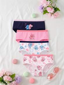 4 Pcs Young Girl Baby Pink White Heart Rabbit Print Color Block Soft Comfortable Underwear Set Winter First Birthday - Multicolor - View 3
