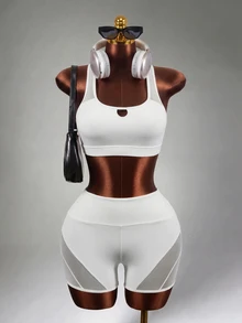 Zolique Women's Solid Color Contrast Mesh Daily Fitness Sports Shorts - White - View 4