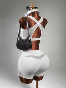Zolique Women's Solid Color Contrast Mesh Daily Fitness Sports Shorts - White - View 5