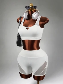 Zolique Women's Solid Color Contrast Mesh Daily Fitness Sports Shorts - White - View 3