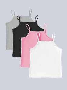 4pcs/Set Girls' Cute Ballet Camisole Tank Top Grey Black Pink White Woven Coordinated Set Suitable For All Seasons School Winter - Multicolor - View 3
