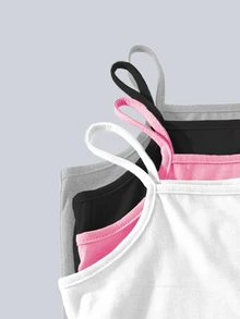 4pcs/Set Girls' Cute Ballet Camisole Tank Top Grey Black Pink White Woven Coordinated Set Suitable For All Seasons School Winter - Multicolor - View 8