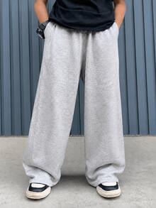 Mirajuku 1pc Teen Boy Casual Teen Streetwear Baggy Sports Design Elastic Waist Sweatpants, Suitable For Daily Commute, Summer Chic For / Grey - Dark Grey - View 1
