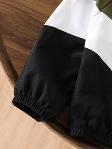 SHEIN Genkimix Kids 1件男童休閒極簡拼接色連帽長袖外套，時尚設計，適合秋季穿著，4-7歲男孩嬰兒白色 - 彩色 - 查看 8