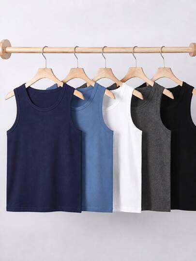 SHEIN 5 pcs, Set Baju Dalaman Kasual Anak Laki-laki Remaja, Bahan Poliester Aneka Warna, Mudah Dipadukan, Mudah Perawatan, Lembut