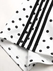 SHEIN Kids Tween Girls Casual Black White Polka Dot Printed Hooded Sweatshirt Sweatpants 2Pcs Set - Black and White - View 10