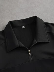 STEELVANCE 男士舒適素色布料拉鍊 Polo 領長袖衛衣，休閒度假、極簡辦公、極簡商務、日常約會、居家休閒、時尚派對、聚會，適合自穿或送禮給朋友，春夏熱銷 Yamamoto 長袖衛衣 - 黑色 - 查看 4