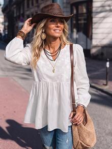 Breezaya Women's Solid Color Pleated Casual Versatile Daily Wear Blouse - White - View 5