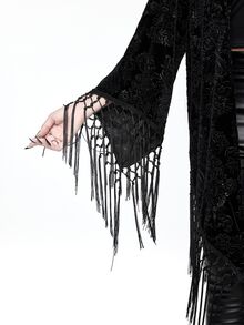 ROMWE Vintage Black Velvet Burnout Gothic Style Tassel Shawl Cardigan - Black - View 8