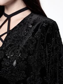 ROMWE Vintage Black Velvet Burnout Gothic Style Tassel Shawl Cardigan - Black - View 3